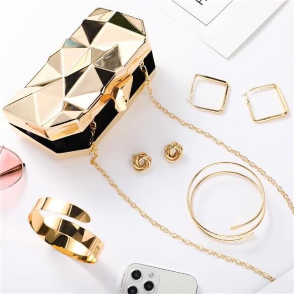 Clutch Purse for Women With Gold Earrings, Bracelet Sets With Geometrical Clutch - Picture 4 of 5